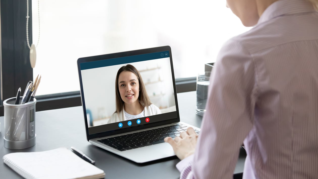 Woman worker have online consultation using video call